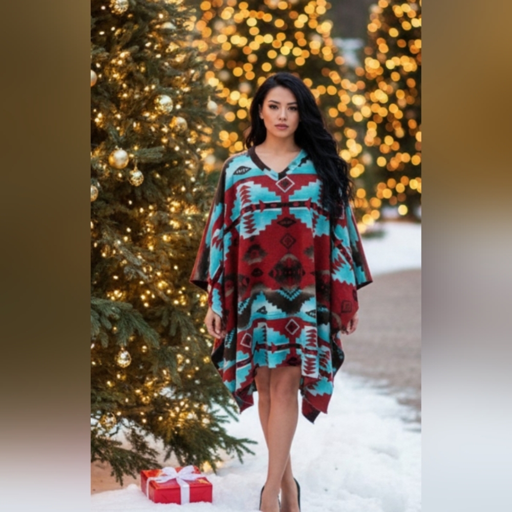 South Western Fleece Aztec Print Unisex Poncho